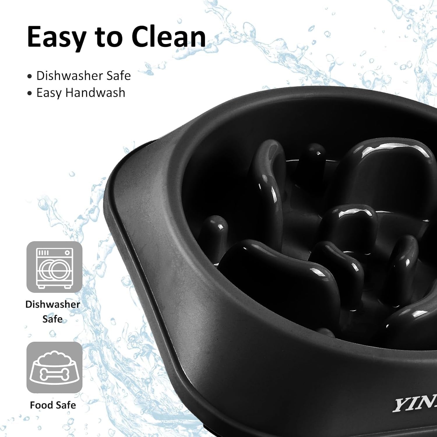 Pet Food Slow Eating Dish Feeder Bowl, Dogs, Cats, Interactive, 1~2 Cups (Black)