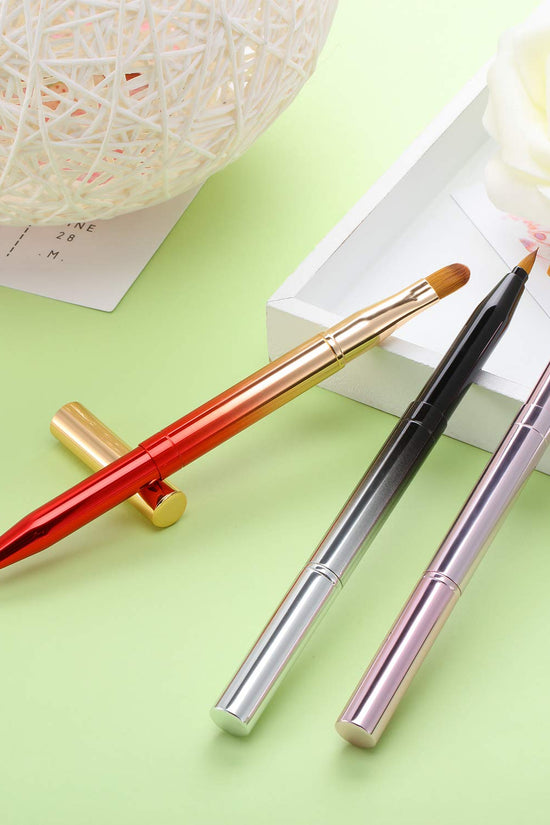 3 Pieces Lip Brush Retractable Lipstick Liner Brush Lipstick Dual-Ended Foundation Makeup Brush with Cap Travel Applicators