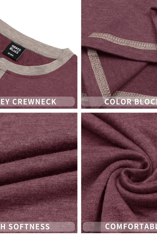 Crew Neck Henley Men Shirts Long Sleeve Shirts for Men Casual Color Block Tops - Velinare