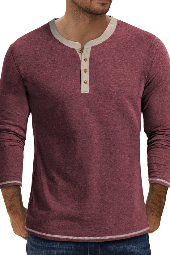 Crew Neck Henley Men Shirts Long Sleeve Shirts for Men Casual Color Block Tops - Velinare