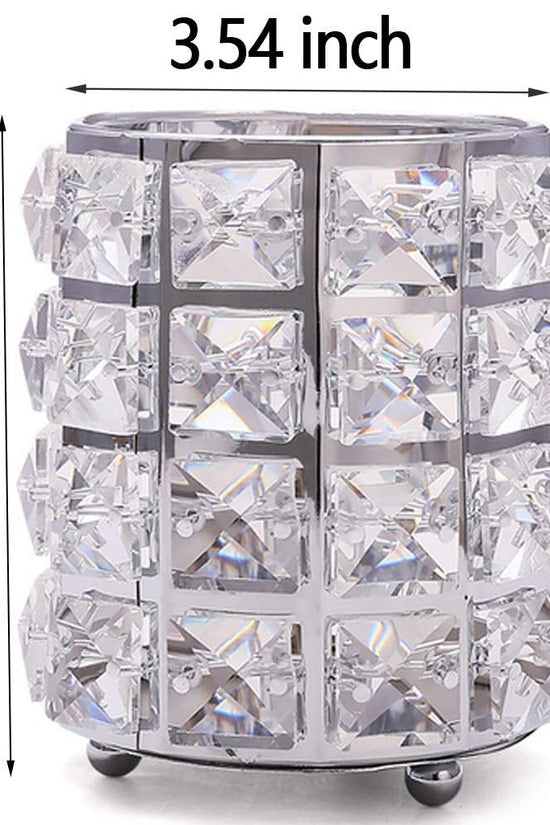 Crystal Makeup Brush Holder Organizer, Handcrafted Cosmetics Brushes Cup Storage Solution (Silver) - Velinare