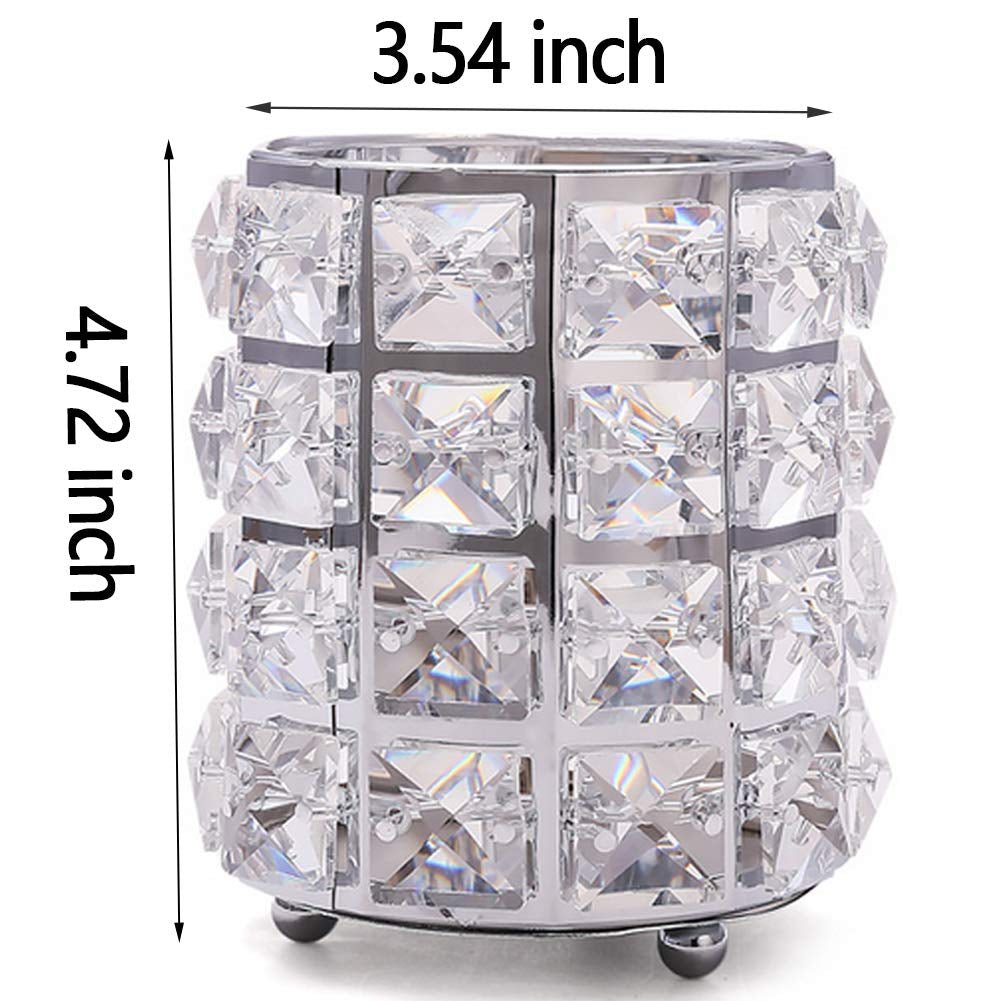 Crystal Makeup Brush Holder Organizer, Handcrafted Cosmetics Brushes Cup Storage Solution (Silver) - Velinare