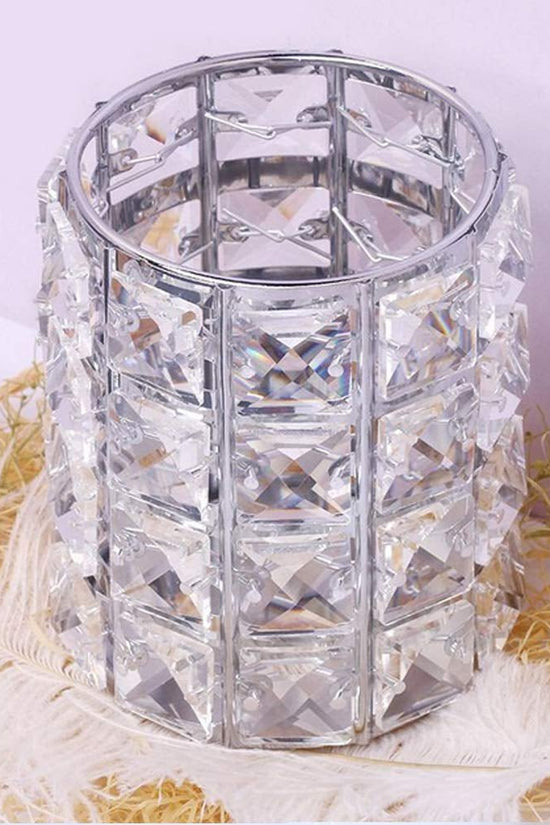 Crystal Makeup Brush Holder Organizer, Handcrafted Cosmetics Brushes Cup Storage Solution (Silver) - Velinare