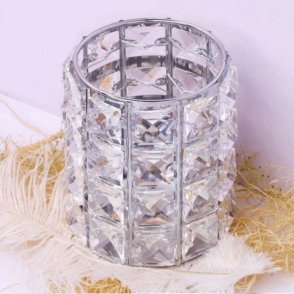 Crystal Makeup Brush Holder Organizer, Handcrafted Cosmetics Brushes Cup Storage Solution (Silver) - Velinare