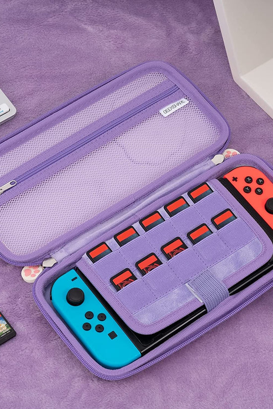 Cute Cat Paw Case Compatible with Nintendo Switch/Switch OLED - Portable Hardshell Slim Travel Carrying Case Fit Switch Console & Game Accessories - a Removable Wrist Strap (Pink Purple) - Velinare