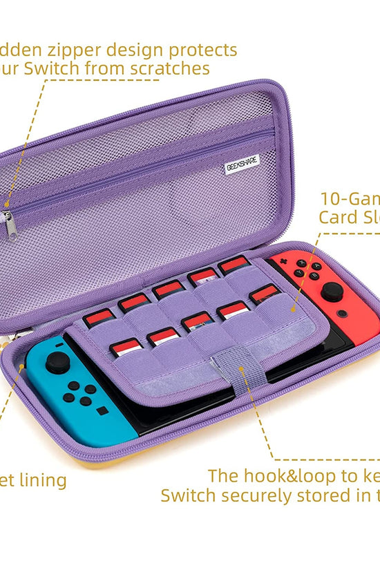 Cute Cat Paw Case Compatible with Nintendo Switch/Switch OLED - Portable Hardshell Slim Travel Carrying Case Fit Switch Console & Game Accessories - a Removable Wrist Strap (Pink Purple) - Velinare
