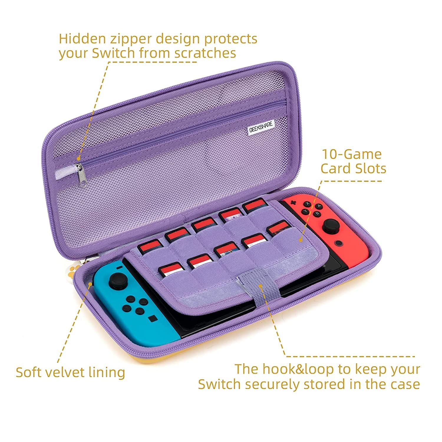 Cute Cat Paw Case Compatible with Nintendo Switch/Switch OLED - Portable Hardshell Slim Travel Carrying Case Fit Switch Console & Game Accessories - a Removable Wrist Strap (Pink Purple) - Velinare