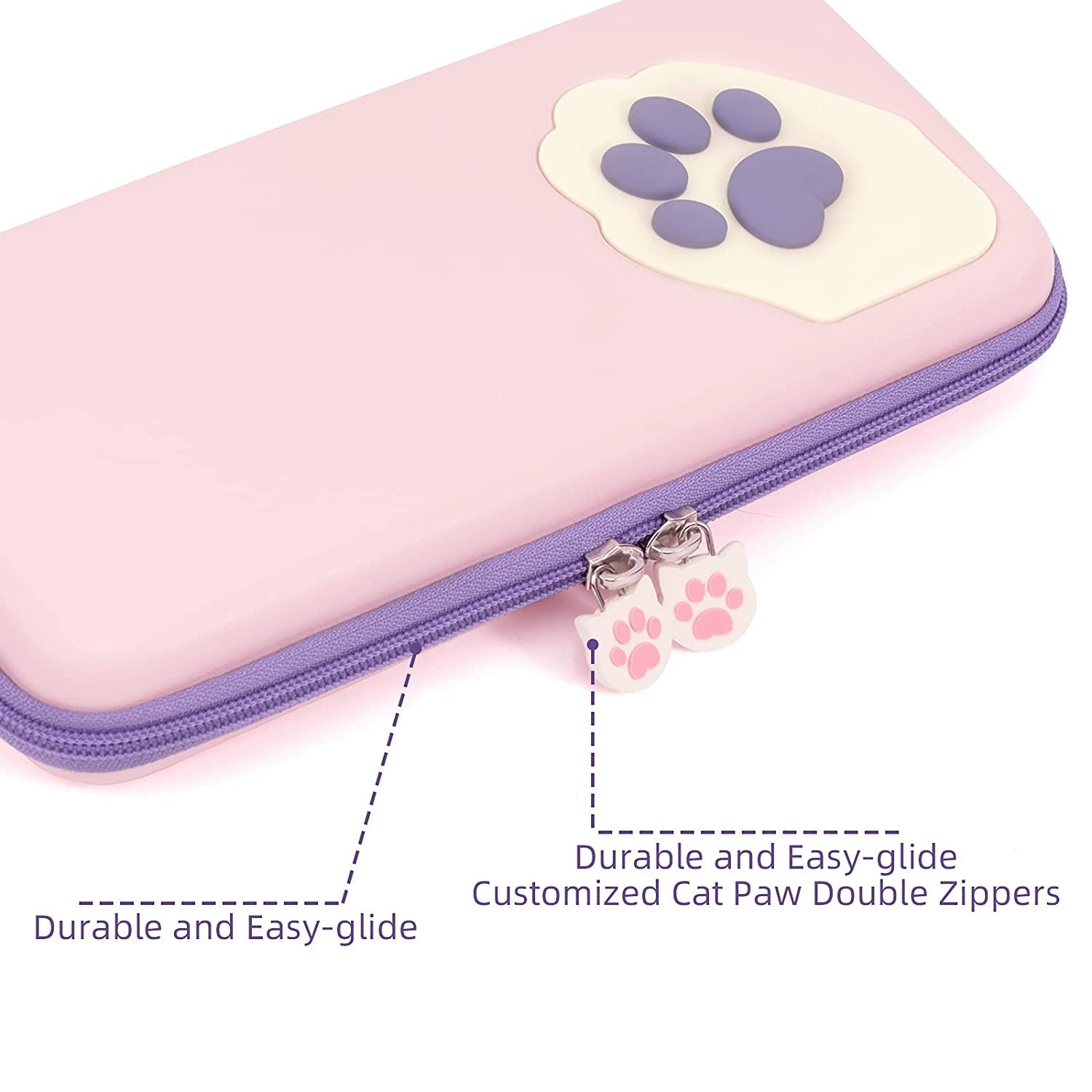 Cute Cat Paw Case Compatible with Nintendo Switch/Switch OLED - Portable Hardshell Slim Travel Carrying Case Fit Switch Console & Game Accessories - a Removable Wrist Strap (Pink Purple) - Velinare