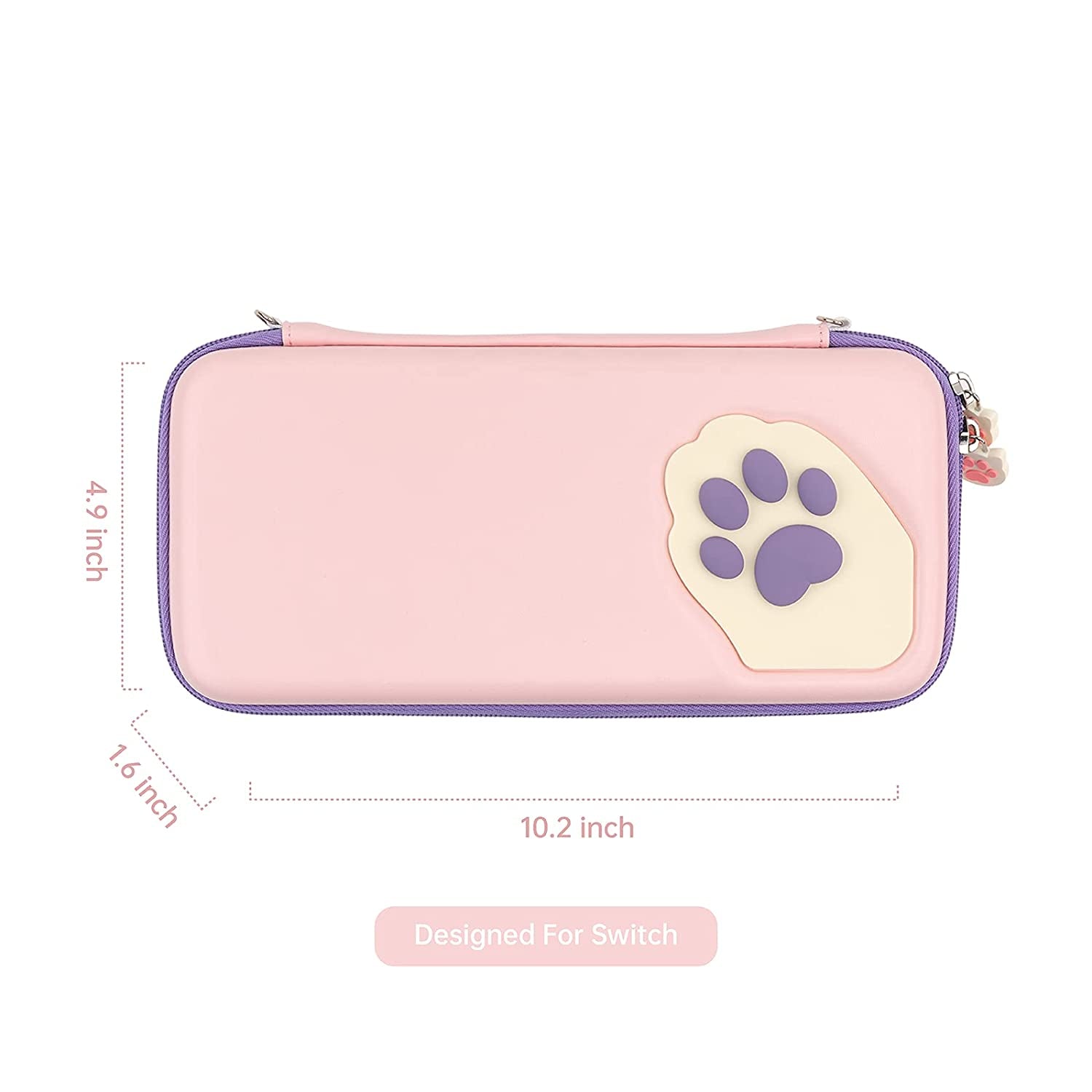 Cute Cat Paw Case Compatible with Nintendo Switch/Switch OLED - Portable Hardshell Slim Travel Carrying Case Fit Switch Console & Game Accessories - a Removable Wrist Strap (Pink Purple) - Velinare