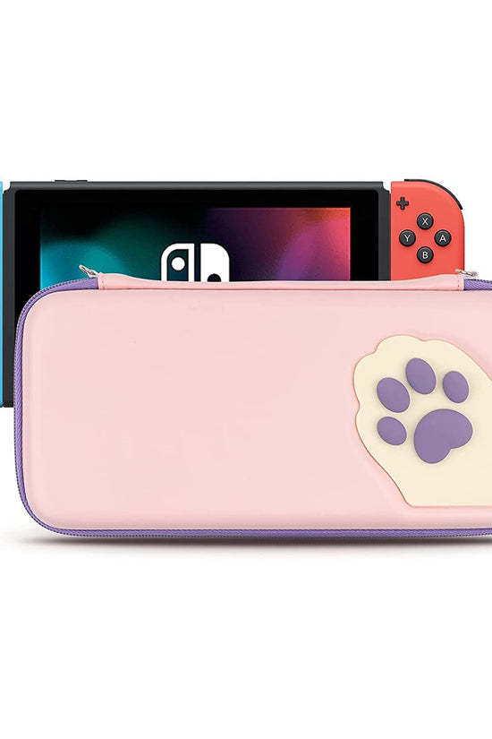 Cute Cat Paw Case Compatible with Nintendo Switch/Switch OLED - Portable Hardshell Slim Travel Carrying Case Fit Switch Console & Game Accessories - a Removable Wrist Strap (Pink Purple) - Velinare