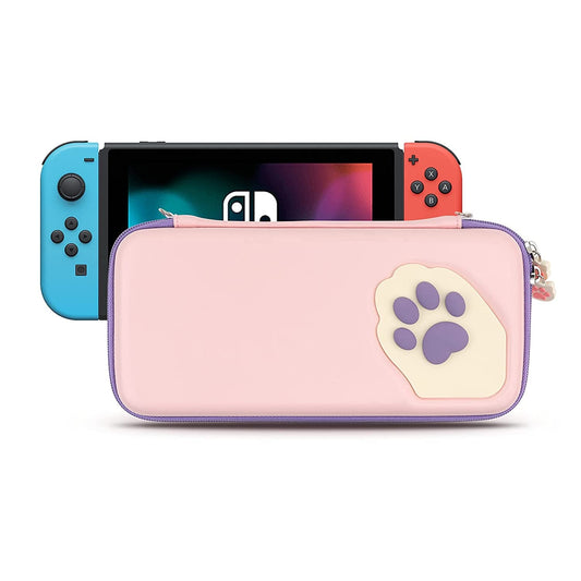 Cute Cat Paw Case Compatible with Nintendo Switch/Switch OLED - Portable Hardshell Slim Travel Carrying Case Fit Switch Console & Game Accessories - a Removable Wrist Strap (Pink Purple) - Velinare