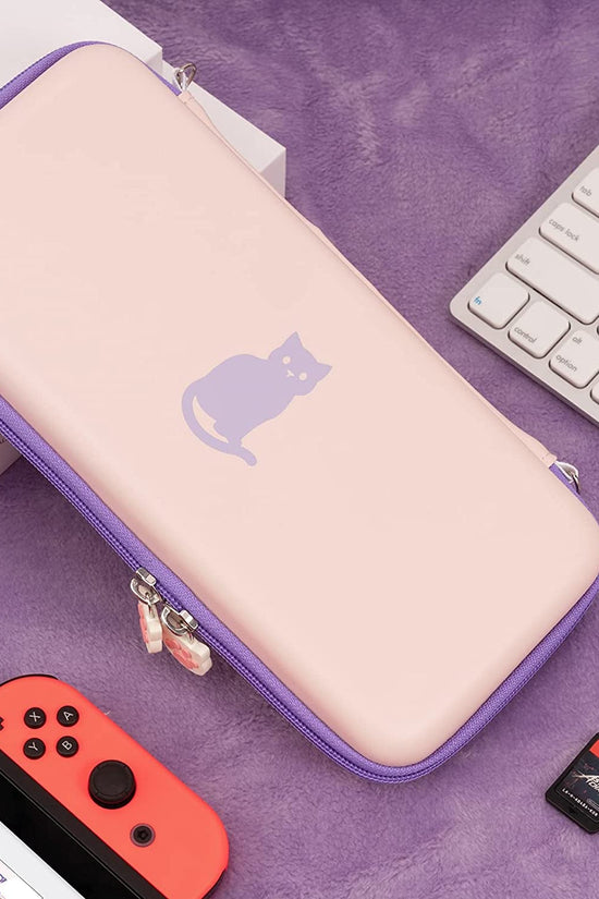Cute Cat Paw Case Compatible with Nintendo Switch/Switch OLED - Portable Hardshell Slim Travel Carrying Case Fit Switch Console & Game Accessories - a Removable Wrist Strap (Pink Purple) - Velinare