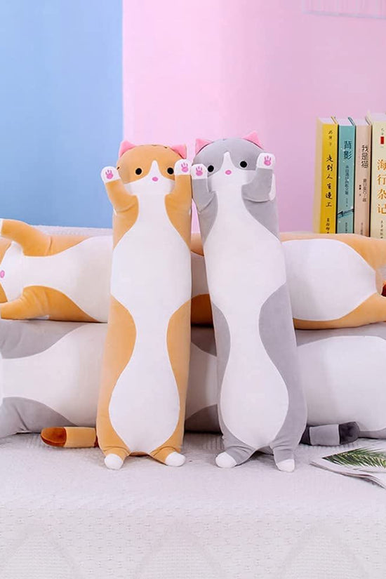 Cute Cat Plush Long Body Pillow Cuddle Cartoon Stuffed Animals Cat Plushie Soft Doll Pillows Gifts for Kids Girls (Orange, 19
