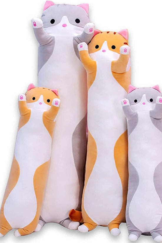 Cute Cat Plush Long Body Pillow Cuddle Cartoon Stuffed Animals Cat Plushie Soft Doll Pillows Gifts for Kids Girls (Orange, 19