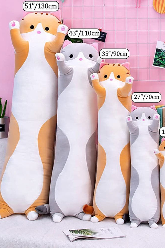 Cute Cat Plush Long Body Pillow Cuddle Cartoon Stuffed Animals Cat Plushie Soft Doll Pillows Gifts for Kids Girls (Orange, 19