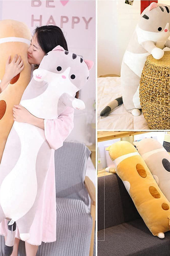 Cute Cat Plush Long Body Pillow Cuddle Cartoon Stuffed Animals Cat Plushie Soft Doll Pillows Gifts for Kids Girls (Orange, 19