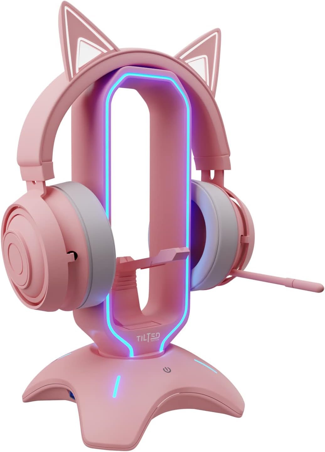 Cute Headphone Stand Pink | Headset Stand with RGB, Mouse Bungee Holder, and 2 Port USB Hub Charger - Desk Gaming Accessories - Velinare