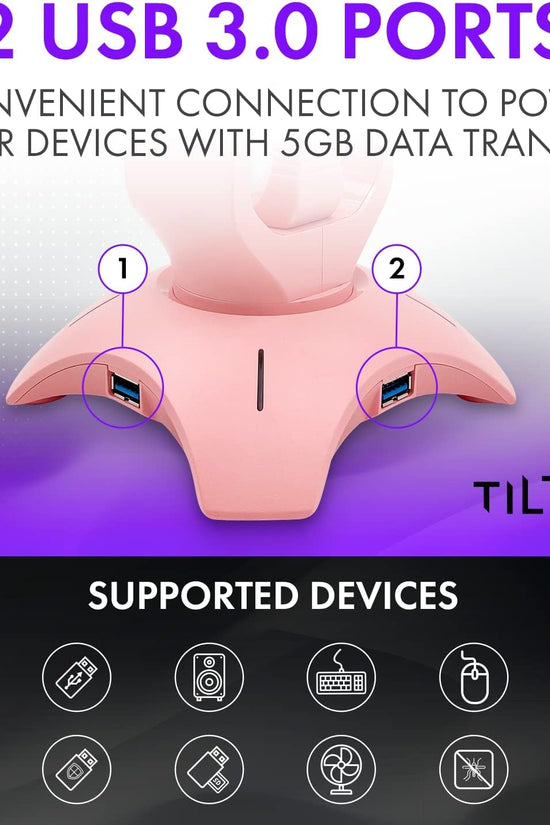 Cute Headphone Stand Pink | Headset Stand with RGB, Mouse Bungee Holder, and 2 Port USB Hub Charger - Desk Gaming Accessories - Velinare