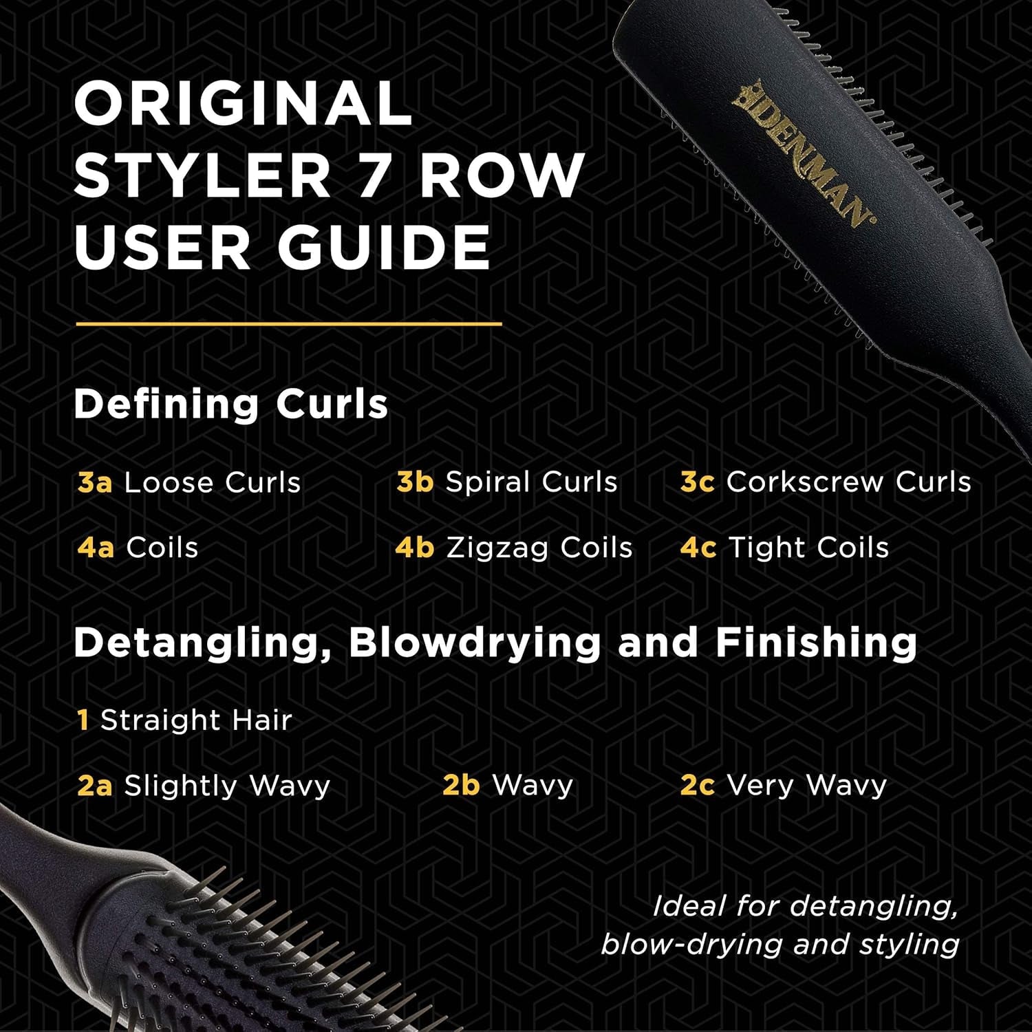 D3 7 Rows Curly Hair Brush Detangling Detangling Detangling Shaping Curls Defining Hair Brush for Men and Women - Velinare