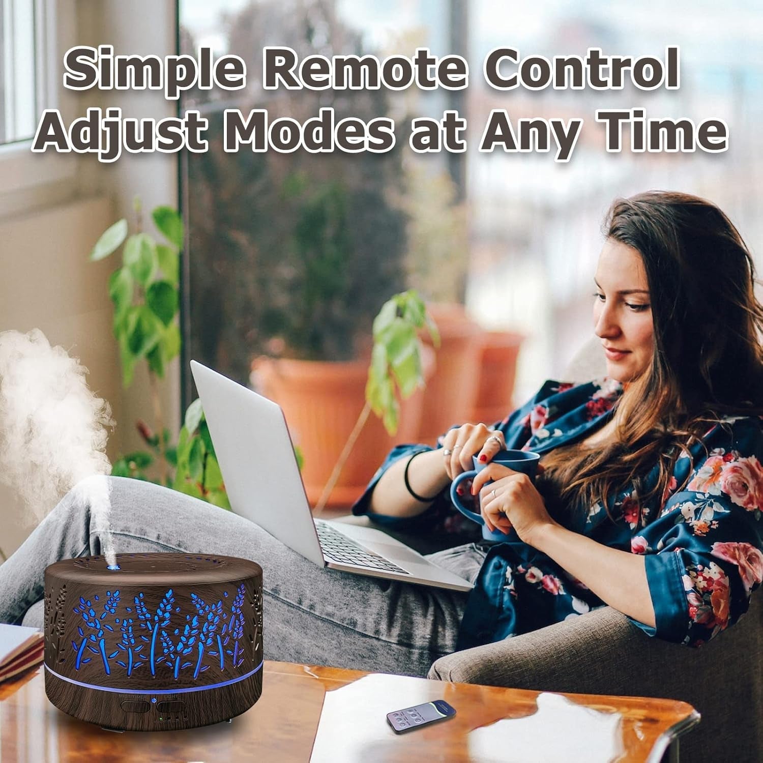 Diffusers for Essential Oils Large Room 600Ml,Essential Oil Diffusers for Home with R/C,Cool Mist Humidifier,7 Colors Lights & 3 Mist Mode Waterless Auto off for Office - Velinare