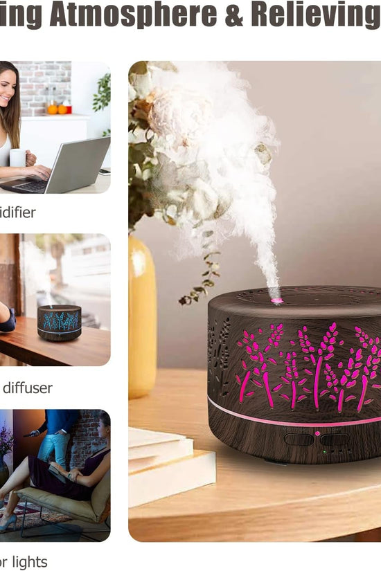 Diffusers for Essential Oils Large Room 600Ml,Essential Oil Diffusers for Home with R/C,Cool Mist Humidifier,7 Colors Lights & 3 Mist Mode Waterless Auto off for Office - Velinare