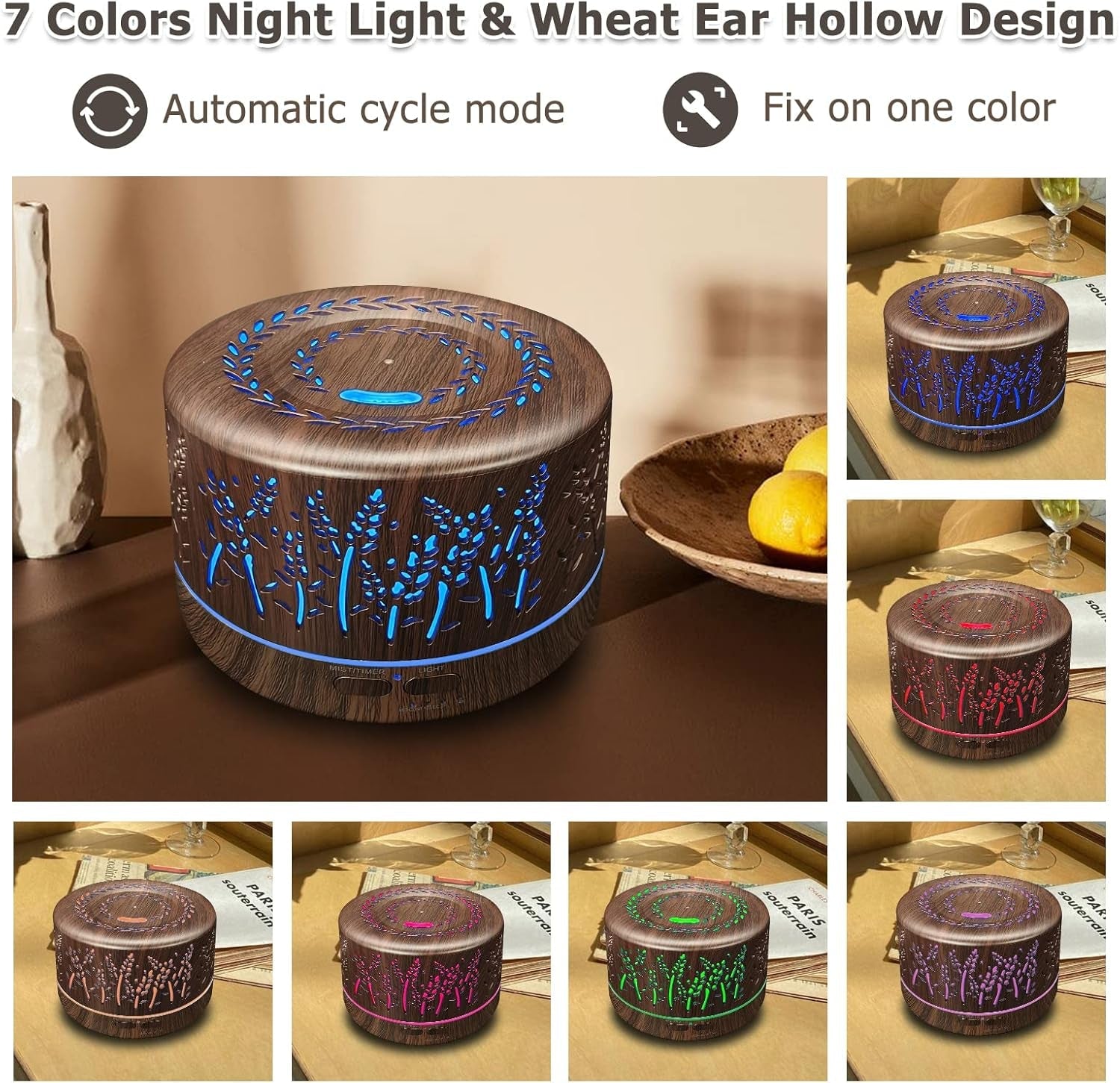 Diffusers for Essential Oils Large Room 600Ml,Essential Oil Diffusers for Home with R/C,Cool Mist Humidifier,7 Colors Lights & 3 Mist Mode Waterless Auto off for Office - Velinare