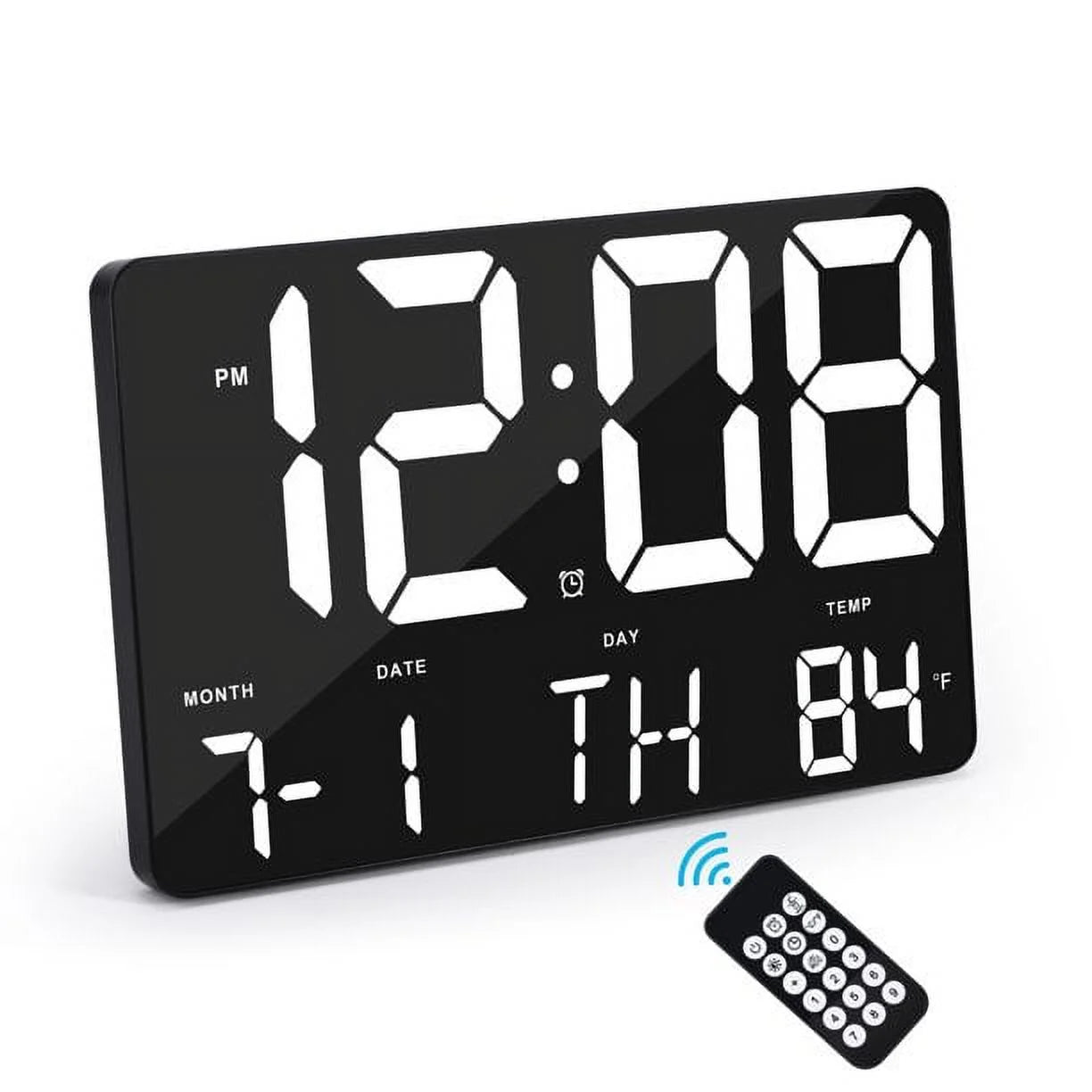 Digital Wall Alarm Clock, LED Digital Clock Large Numbers Display 11.4"Clocks W/ Wireless Remote Control, Oversized Desk Clock W/Date & Temperature, 12/24H, Snooze for Table&Wall Mount Bedroom Office - Velinare