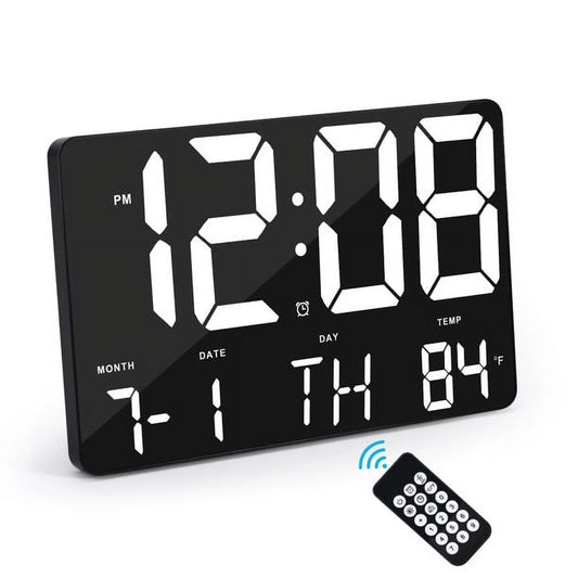 Digital Wall Alarm Clock, LED Digital Clock Large Numbers Display 11.4"Clocks W/ Wireless Remote Control, Oversized Desk Clock W/Date & Temperature, 12/24H, Snooze for Table&Wall Mount Bedroom Office - Velinare
