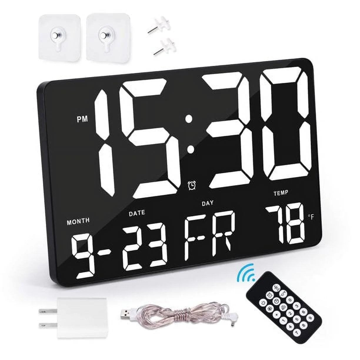 Digital Wall Alarm Clock, LED Digital Clock Large Numbers Display 11.4"Clocks W/ Wireless Remote Control, Oversized Desk Clock W/Date & Temperature, 12/24H, Snooze for Table&Wall Mount Bedroom Office - Velinare