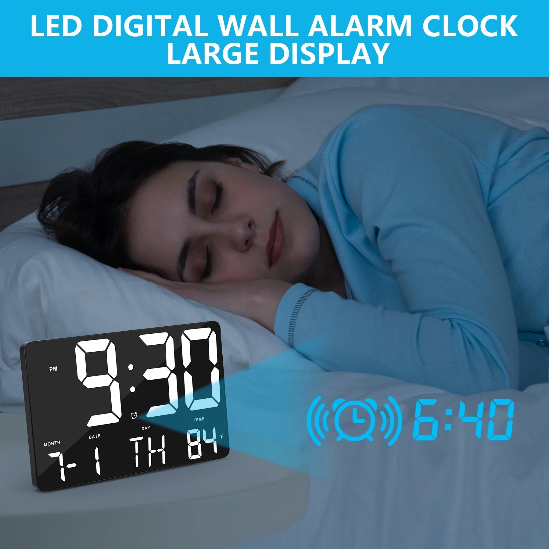 Digital Wall Alarm Clock, LED Digital Clock Large Numbers Display 11.4"Clocks W/ Wireless Remote Control, Oversized Desk Clock W/Date & Temperature, 12/24H, Snooze for Table&Wall Mount Bedroom Office - Velinare