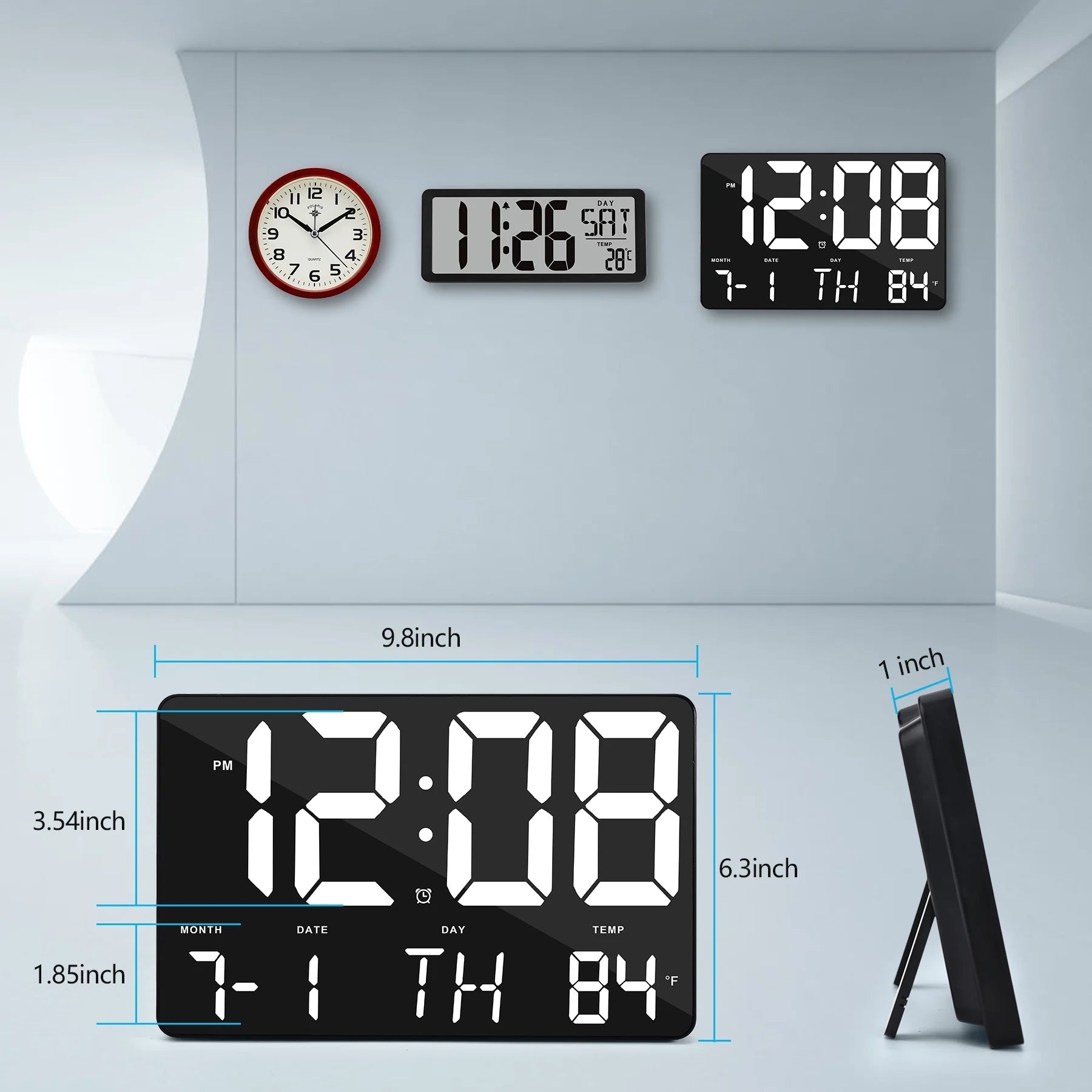 Digital Wall Alarm Clock, LED Digital Clock Large Numbers Display 11.4"Clocks W/ Wireless Remote Control, Oversized Desk Clock W/Date & Temperature, 12/24H, Snooze for Table&Wall Mount Bedroom Office - Velinare