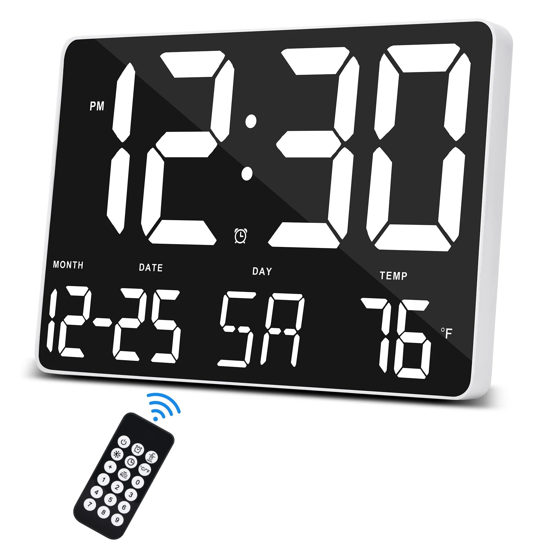 Digital Wall Alarm Clock, LED Digital Clock Large Numbers Display 11.4"Clocks W/ Wireless Remote Control, Oversized Desk Clock W/Date & Temperature, 12/24H, Snooze for Table&Wall Mount Bedroom Office - Velinare
