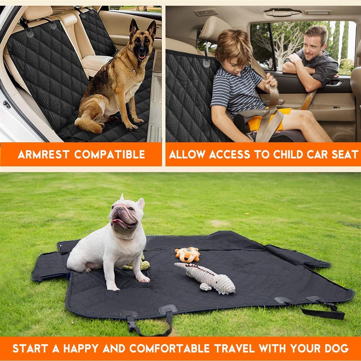 Dog Car Seat Cover, Back Seat Cover for Dogs Pet Car Seat Protector Waterproof Bench Car Seat Cover, Non - Slip Reat Seat Cover Fits Middle Armrest for Most Cars Trucks Suvs - Black - Velinare