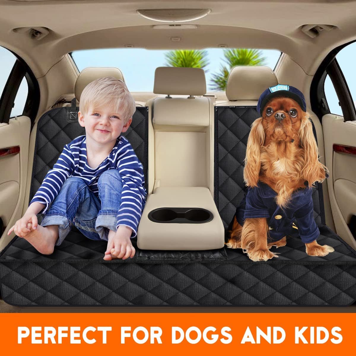 Dog Car Seat Cover, Back Seat Cover for Dogs Pet Car Seat Protector Waterproof Bench Car Seat Cover, Non - Slip Reat Seat Cover Fits Middle Armrest for Most Cars Trucks Suvs - Black - Velinare