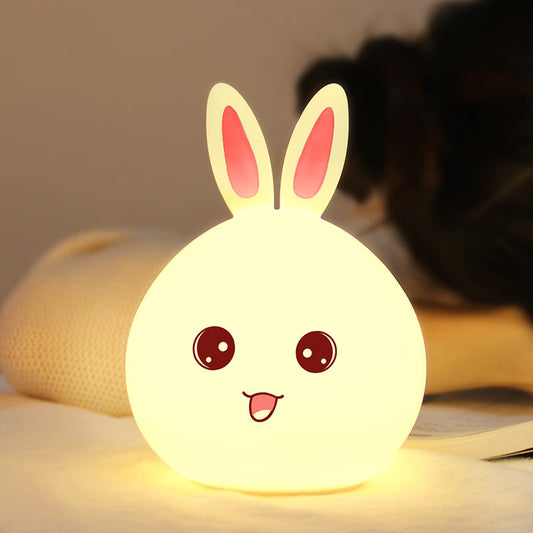 Cute Night Light Animal Rabbit Night Lamps Touch Sensor Silicone LED Colorful Lights