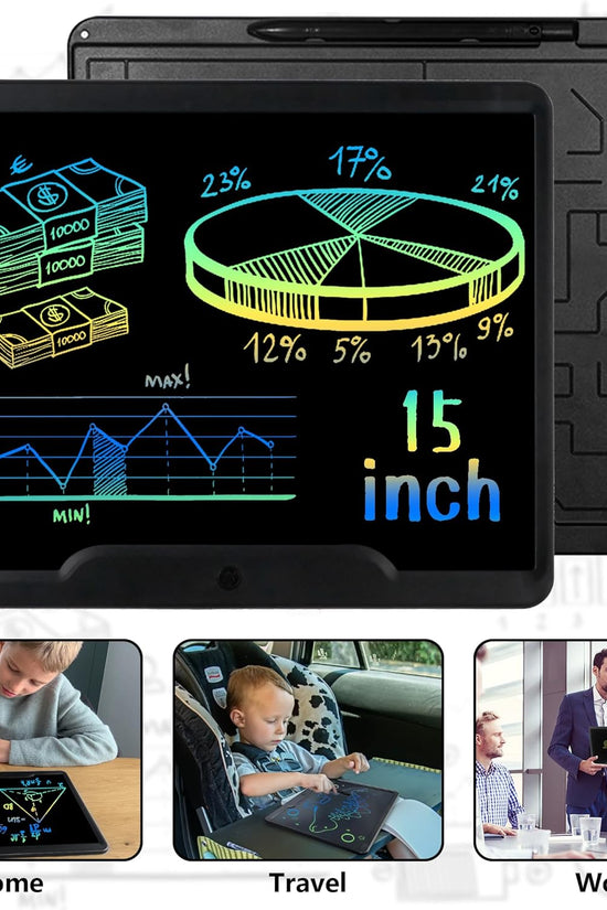 LCD Writing Tablet 15 Inch,Toys for 3 4 5 6 7 8 9 Years Old,With One-Touch Clearing & Locking Function,Drawing Doodle Board Scribbler Pad with Ruler Gift for Kids（Black）