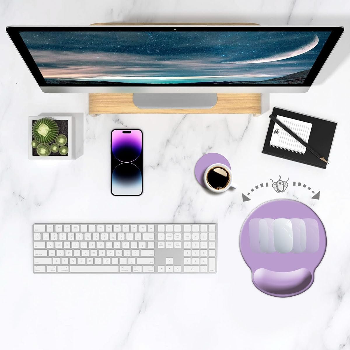 Ergonomic Mouse Pad with Wrist Support, Cute Wrist Pad with Non - Slip Rubber Base for Computer, Laptop, Home Office Gaming, Working, Easy Typing & Pain Relief,Clove Purple - Velinare