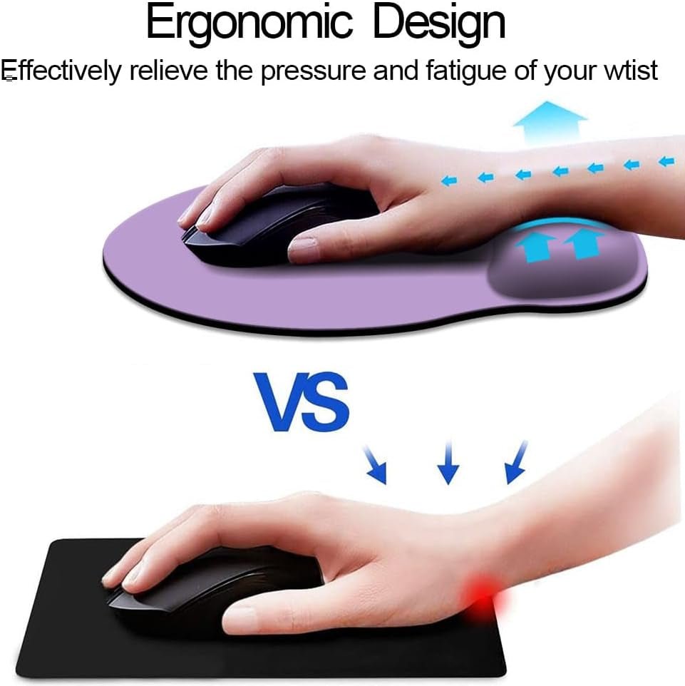 Ergonomic Mouse Pad with Wrist Support, Cute Wrist Pad with Non - Slip Rubber Base for Computer, Laptop, Home Office Gaming, Working, Easy Typing & Pain Relief,Clove Purple - Velinare