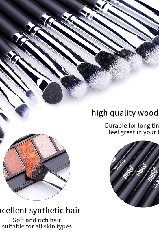 Eye Makeup Brushes 12Pcs Eyeshadow Makeup Brushes Set with Soft Synthetic Hairs & Real Longer Wood Handle for Eyeshadow, Eyelash,Eyebrow, Eyeliner, Blending, Conclear(Black) - Velinare