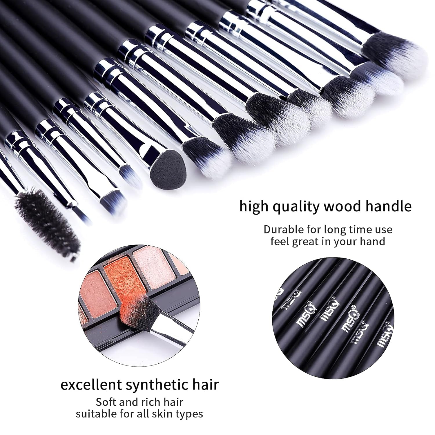 Eye Makeup Brushes 12Pcs Eyeshadow Makeup Brushes Set with Soft Synthetic Hairs & Real Longer Wood Handle for Eyeshadow, Eyelash,Eyebrow, Eyeliner, Blending, Conclear(Black) - Velinare