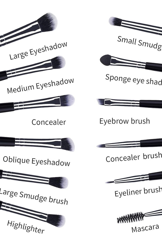 Eye Makeup Brushes 12Pcs Eyeshadow Makeup Brushes Set with Soft Synthetic Hairs & Real Longer Wood Handle for Eyeshadow, Eyelash,Eyebrow, Eyeliner, Blending, Conclear(Black) - Velinare