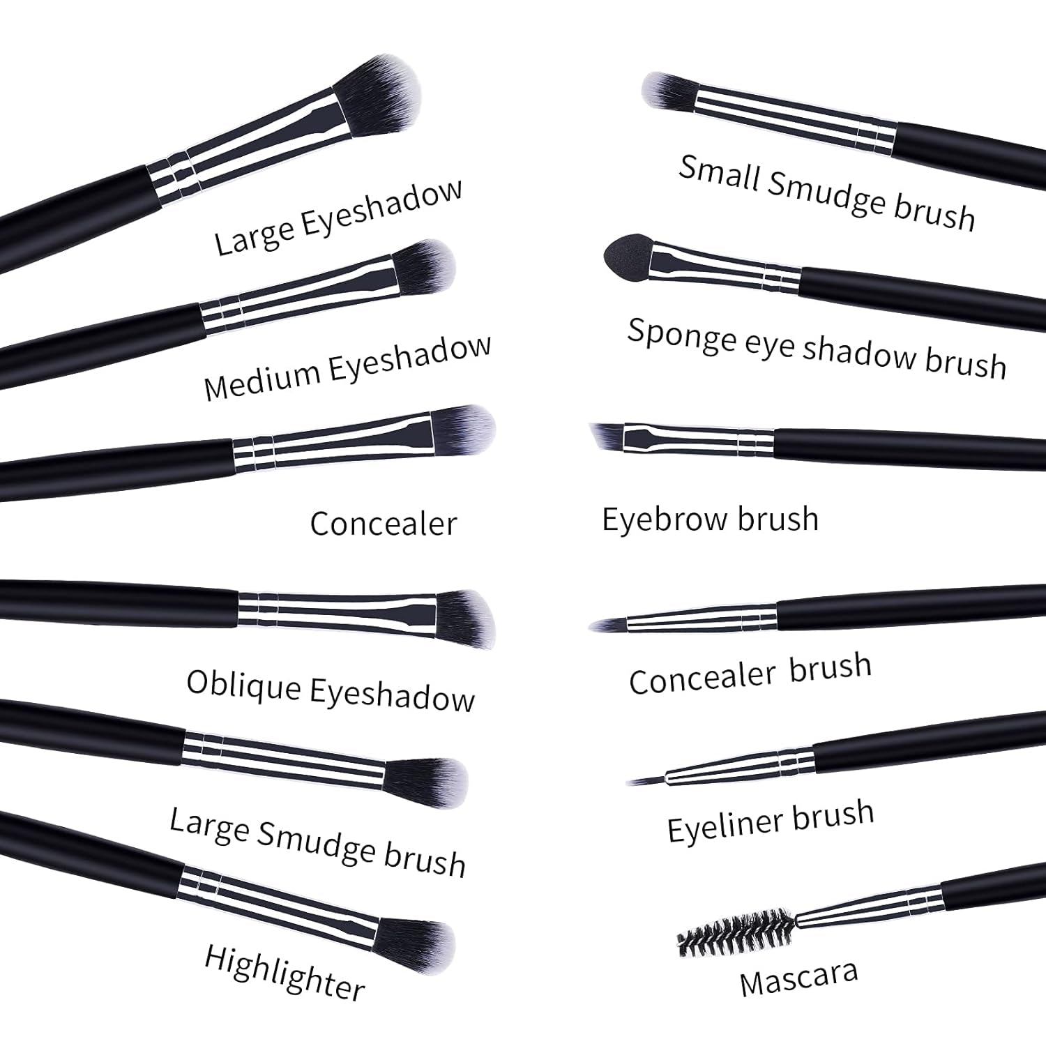 Eye Makeup Brushes 12Pcs Eyeshadow Makeup Brushes Set with Soft Synthetic Hairs & Real Longer Wood Handle for Eyeshadow, Eyelash,Eyebrow, Eyeliner, Blending, Conclear(Black) - Velinare