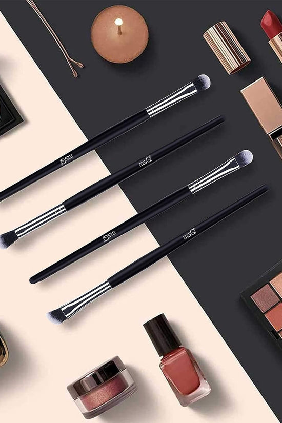 Eye Makeup Brushes 12Pcs Eyeshadow Makeup Brushes Set with Soft Synthetic Hairs & Real Longer Wood Handle for Eyeshadow, Eyelash,Eyebrow, Eyeliner, Blending, Conclear(Black) - Velinare