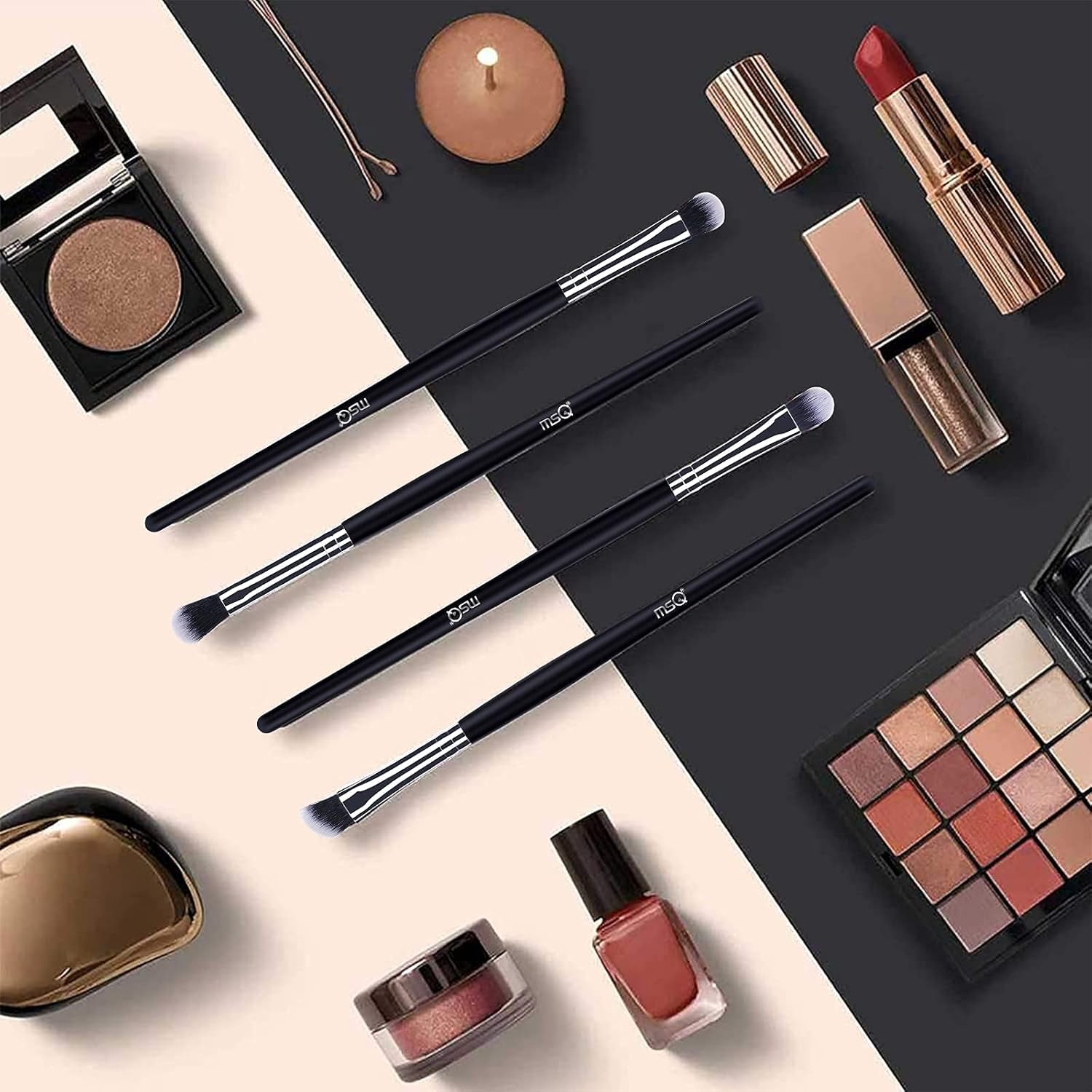 Eye Makeup Brushes 12Pcs Eyeshadow Makeup Brushes Set with Soft Synthetic Hairs & Real Longer Wood Handle for Eyeshadow, Eyelash,Eyebrow, Eyeliner, Blending, Conclear(Black) - Velinare