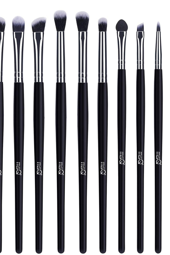 Eye Makeup Brushes 12Pcs Eyeshadow Makeup Brushes Set with Soft Synthetic Hairs & Real Longer Wood Handle for Eyeshadow, Eyelash,Eyebrow, Eyeliner, Blending, Conclear(Black) - Velinare