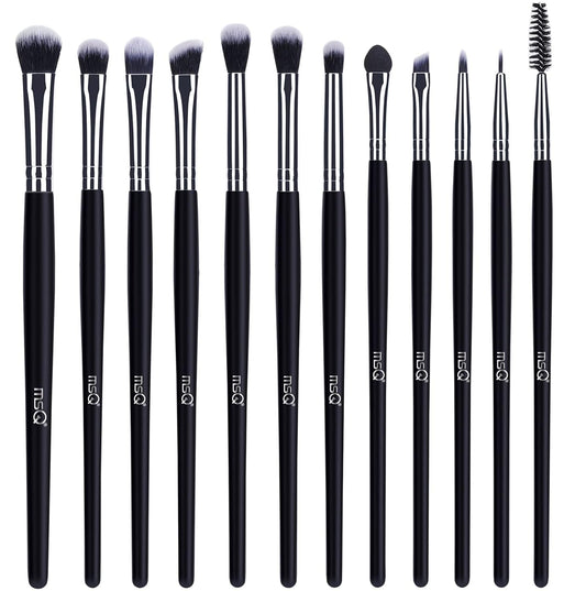 Eye Makeup Brushes 12Pcs Eyeshadow Makeup Brushes Set with Soft Synthetic Hairs & Real Longer Wood Handle for Eyeshadow, Eyelash,Eyebrow, Eyeliner, Blending, Conclear(Black) - Velinare
