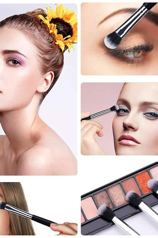 Eye Makeup Brushes 12Pcs Eyeshadow Makeup Brushes Set with Soft Synthetic Hairs & Real Longer Wood Handle for Eyeshadow, Eyelash,Eyebrow, Eyeliner, Blending, Conclear(Black) - Velinare