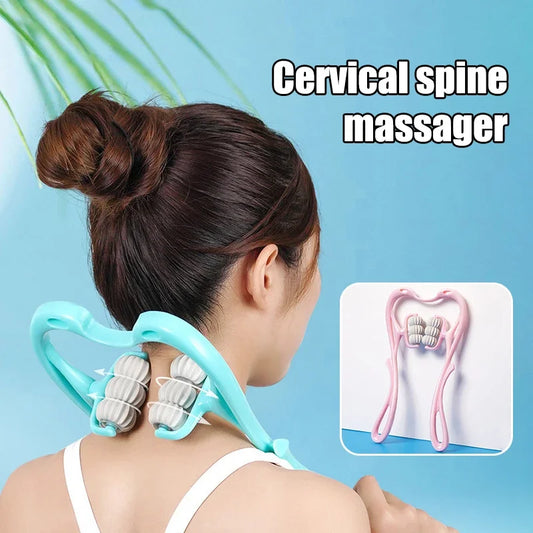 Multifunctional Cervical Neck Massager Manual Clamp with 6 Kneading Balls for Shoulder Back Relaxation