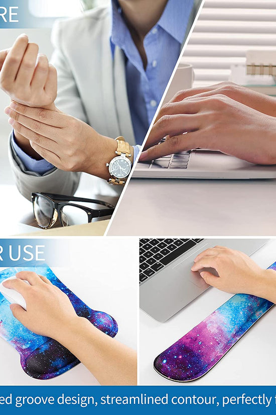 Keyboard Wrist Rest Pad and Mouse Wrist Rest Support Mouse Pad Set,Sturdy & Comfortable & Lightweight for Easy Typing & Pain Relief-Ergonomic Support (Galaxy)