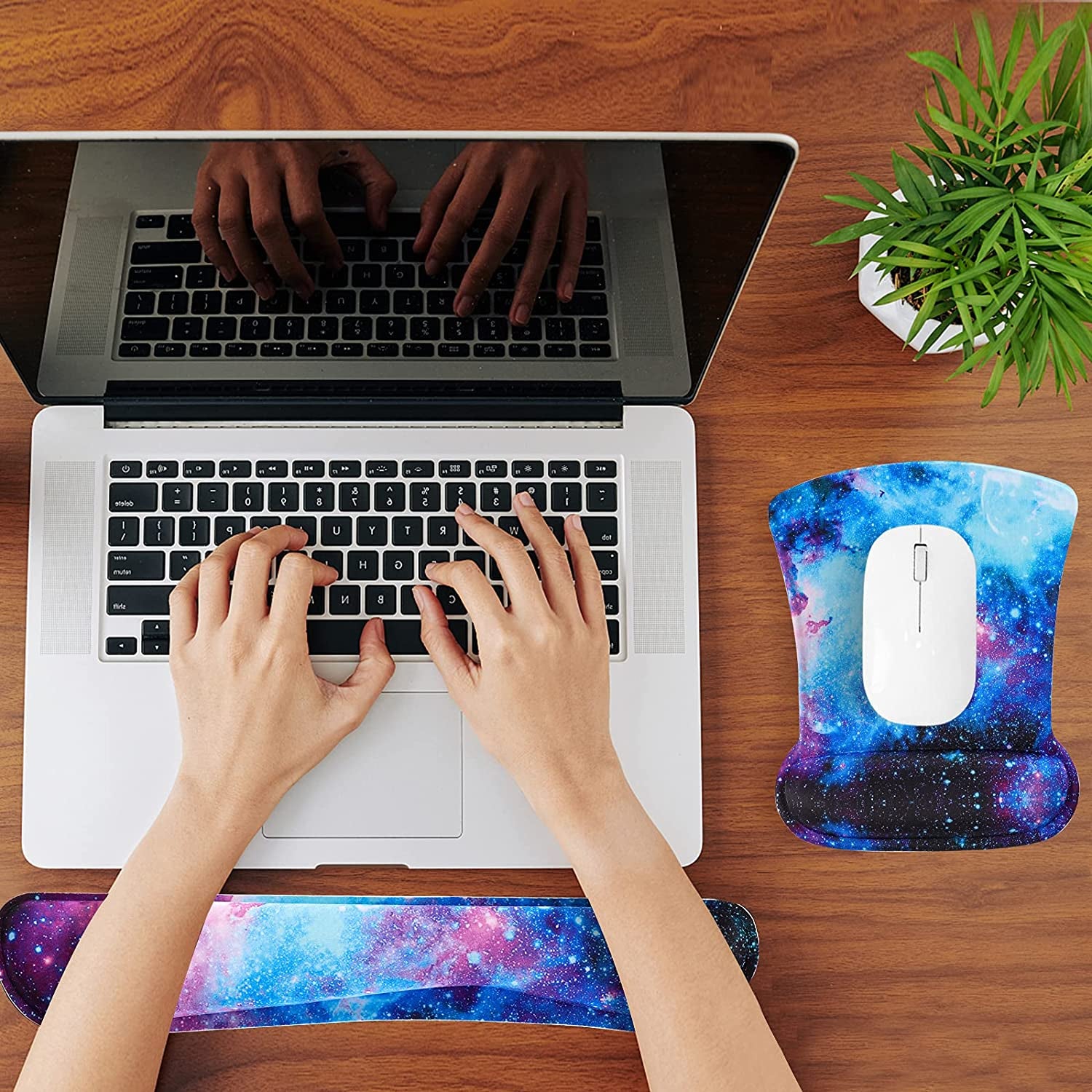 Keyboard Wrist Rest Pad and Mouse Wrist Rest Support Mouse Pad Set,Sturdy & Comfortable & Lightweight for Easy Typing & Pain Relief-Ergonomic Support (Galaxy)